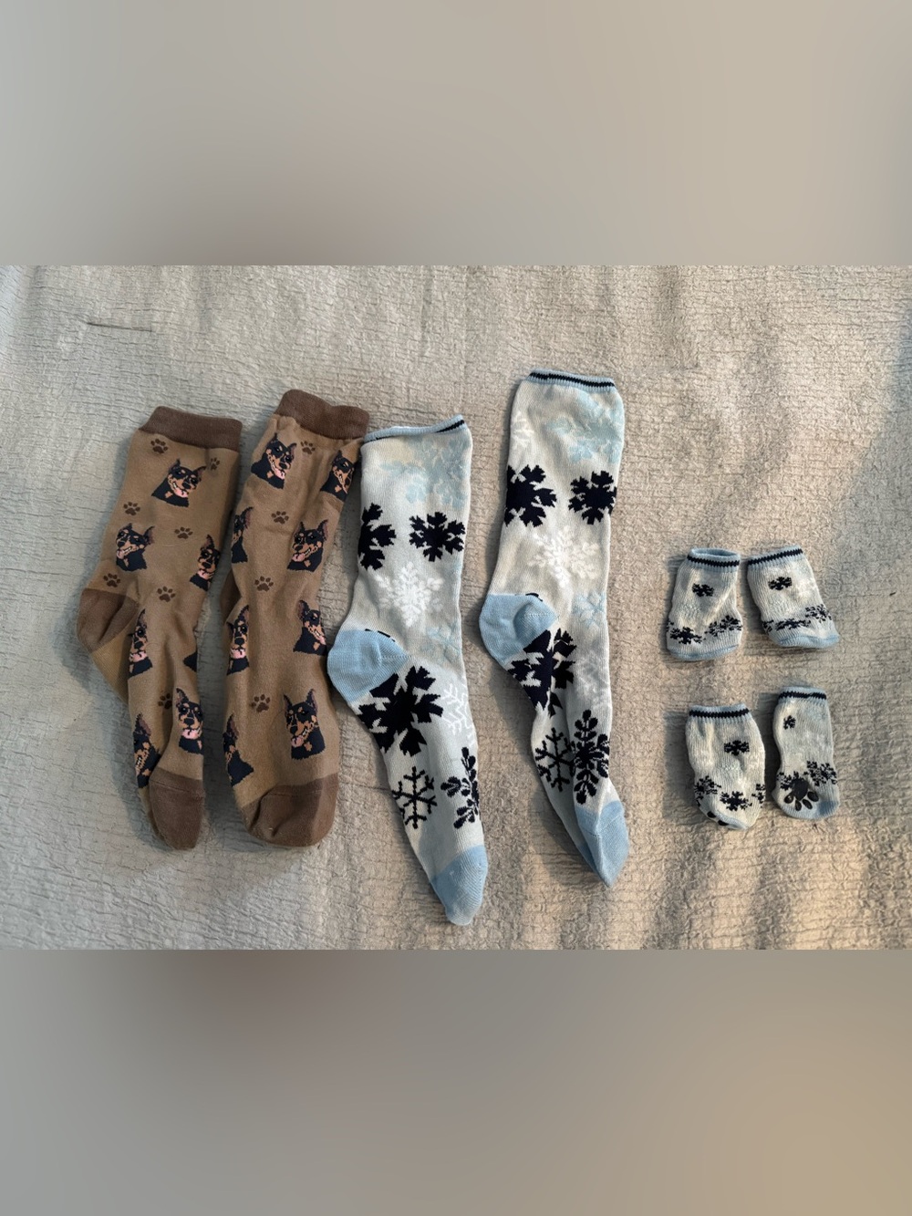 Light Blue Snowflake Woman Crew Socks and matching with your dog socks